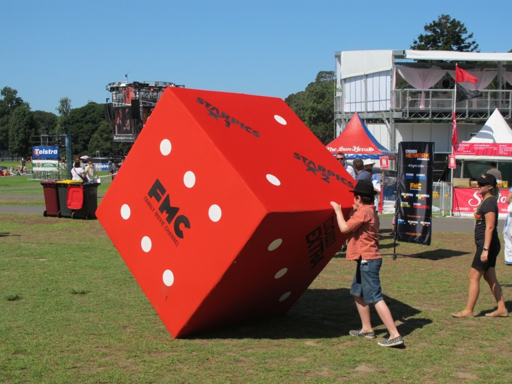Giant dice prop, Tropfest, Sydney short film event.