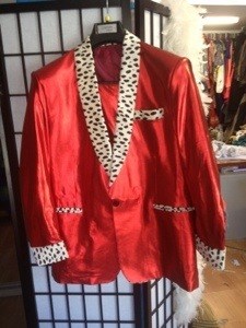 Red Shiny burlesque suit, fancy dress costume shop, Bondi, Sydney